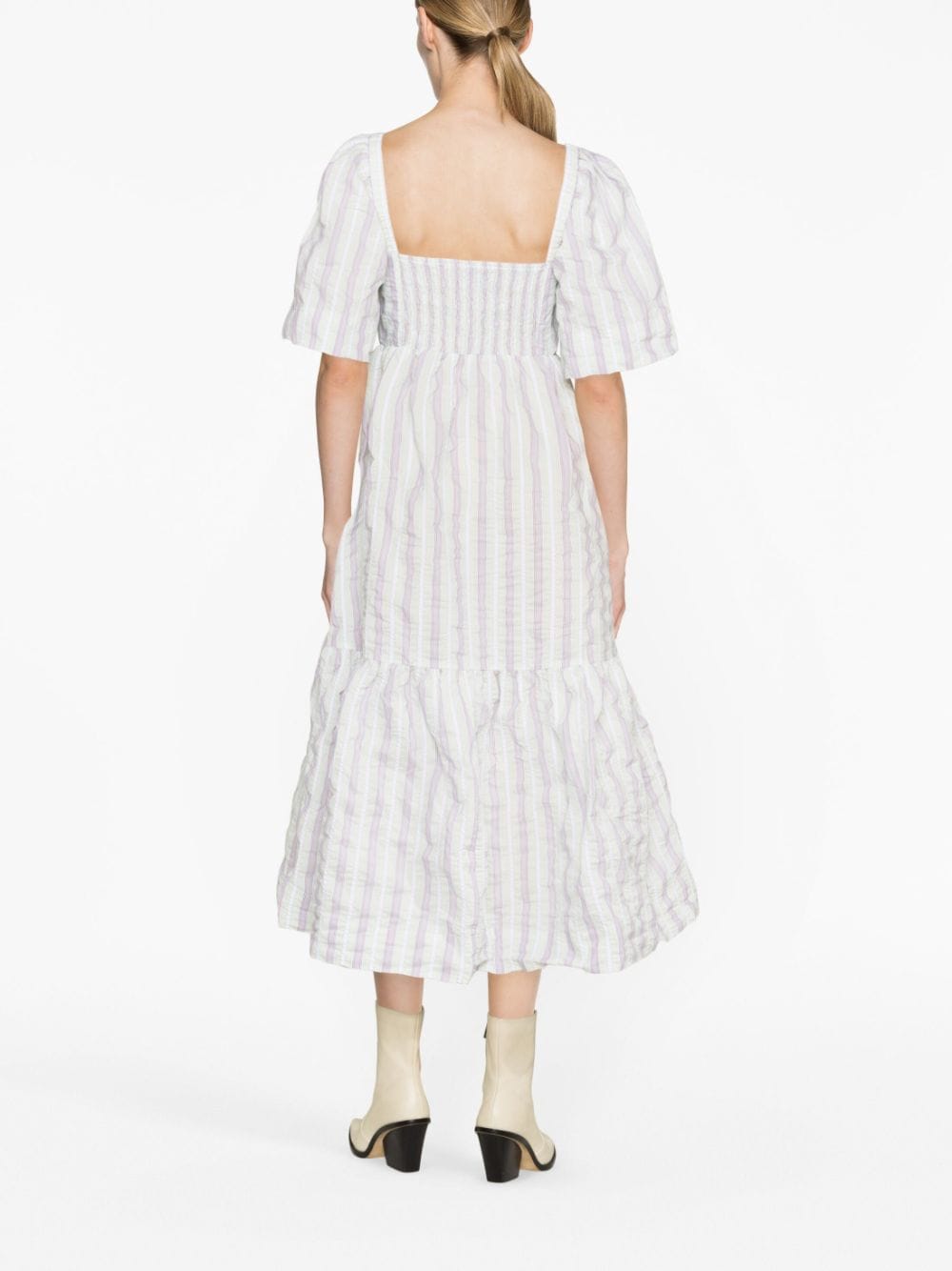 White striped seersucker midi dress - women - GANNI