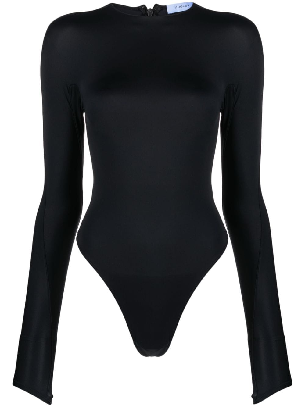 Black logo-embossed long-sleeve bodysuit - women - MUGLER 