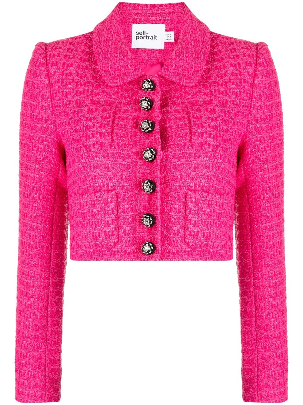 Pink boucl? buttoned cropped jacket - women - SELF-PORTRAIT 