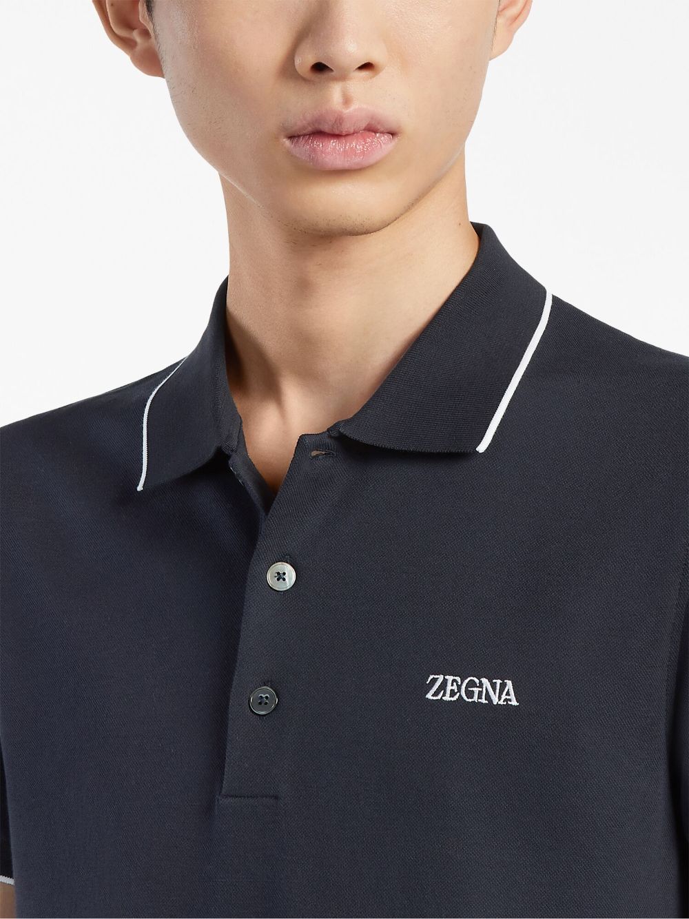 ZEGNA Navy Embroidered Polo Shirt