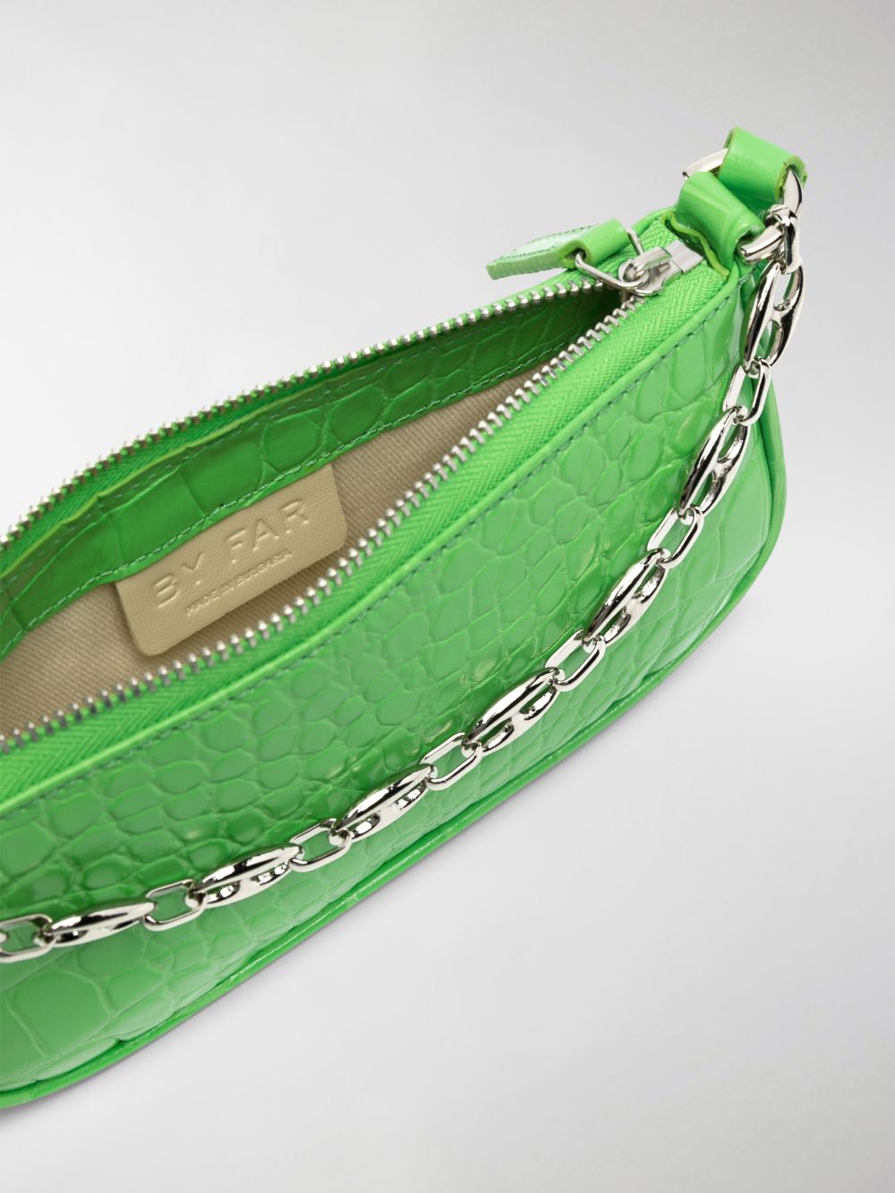 Mini rachel racer green circular croco embossed leather bag