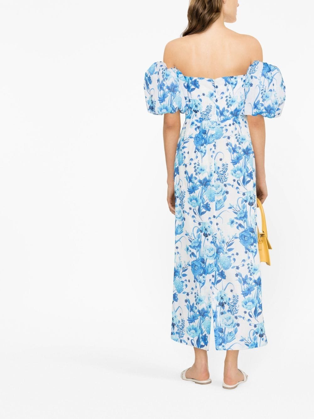 White and blue Tati floral-print midi dress - women - BORGO DE NOR ...