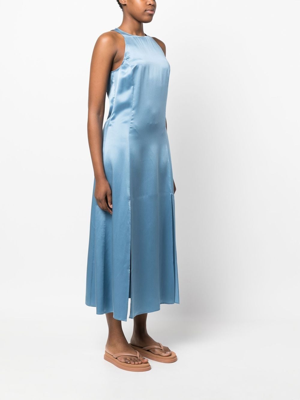 Satin and lace cutout maxi dress in blue - Rabanne