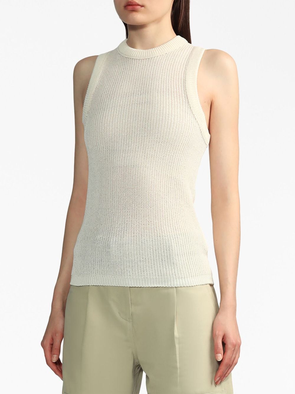 Cream crew-neck sleeveless knitted top - women - LOW CLASSIC