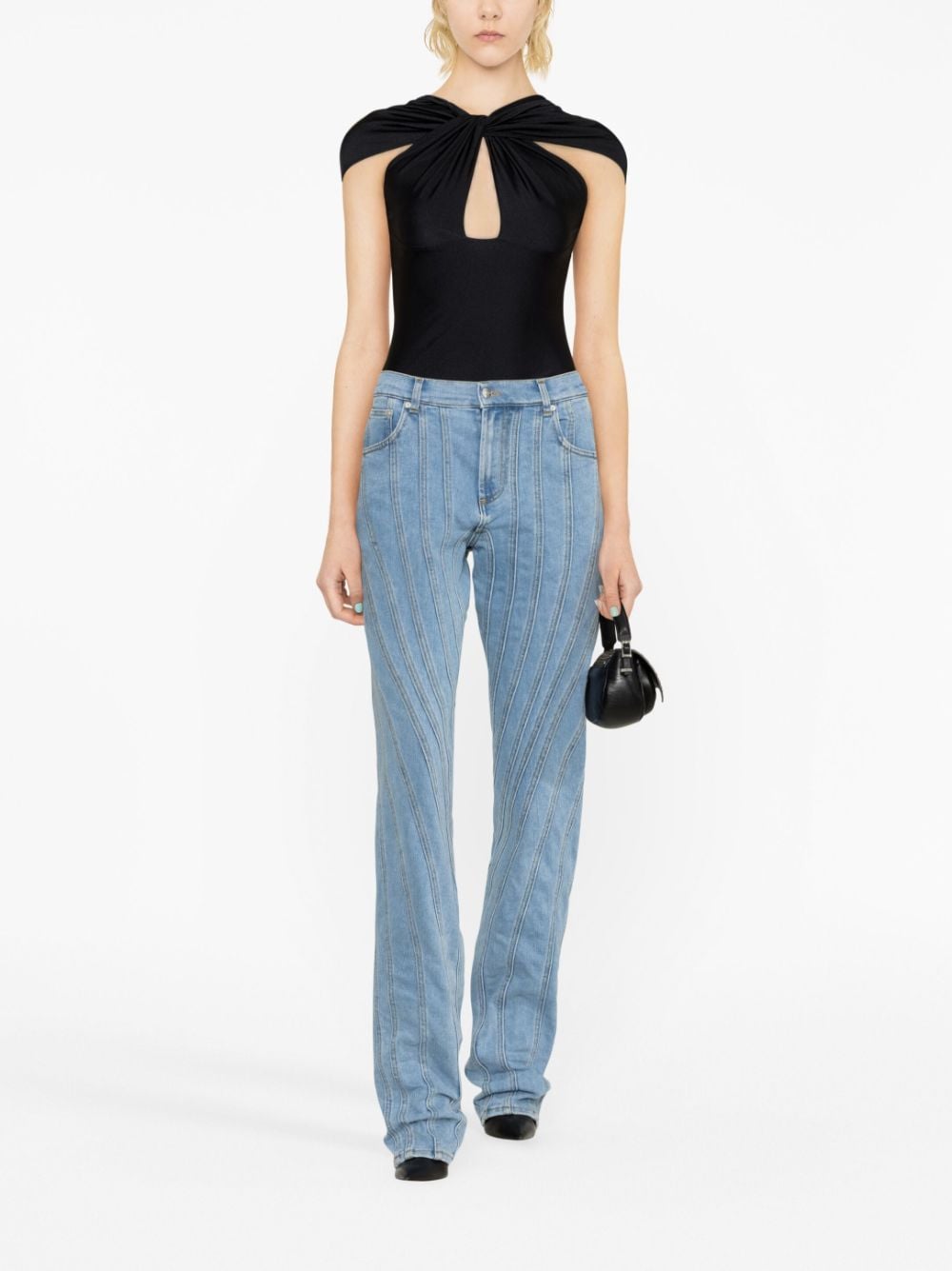 Patchwork straight jeans in blue - Mugler