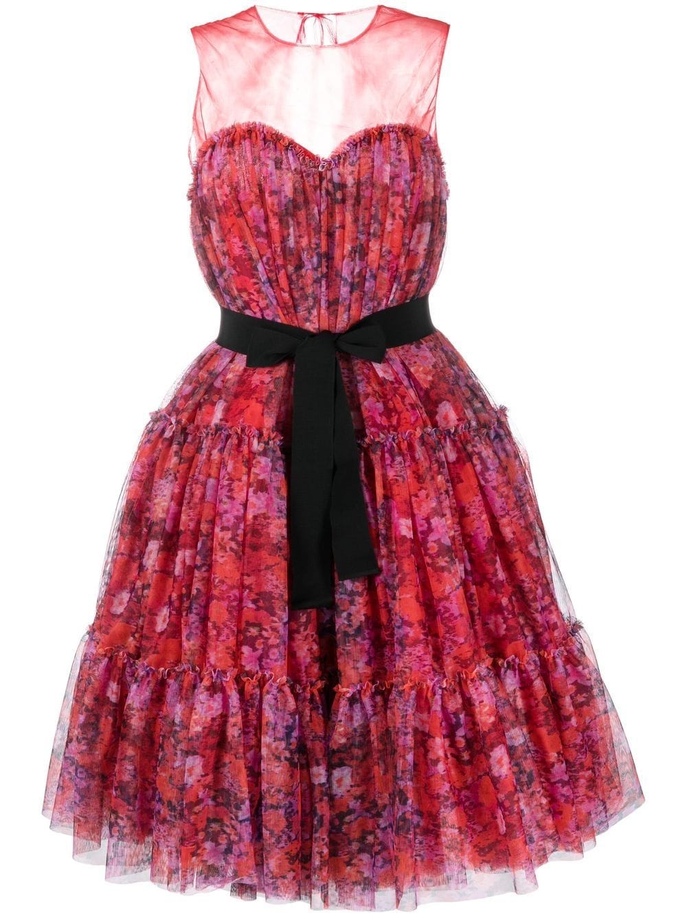 Red floral-print flared midi dress - women