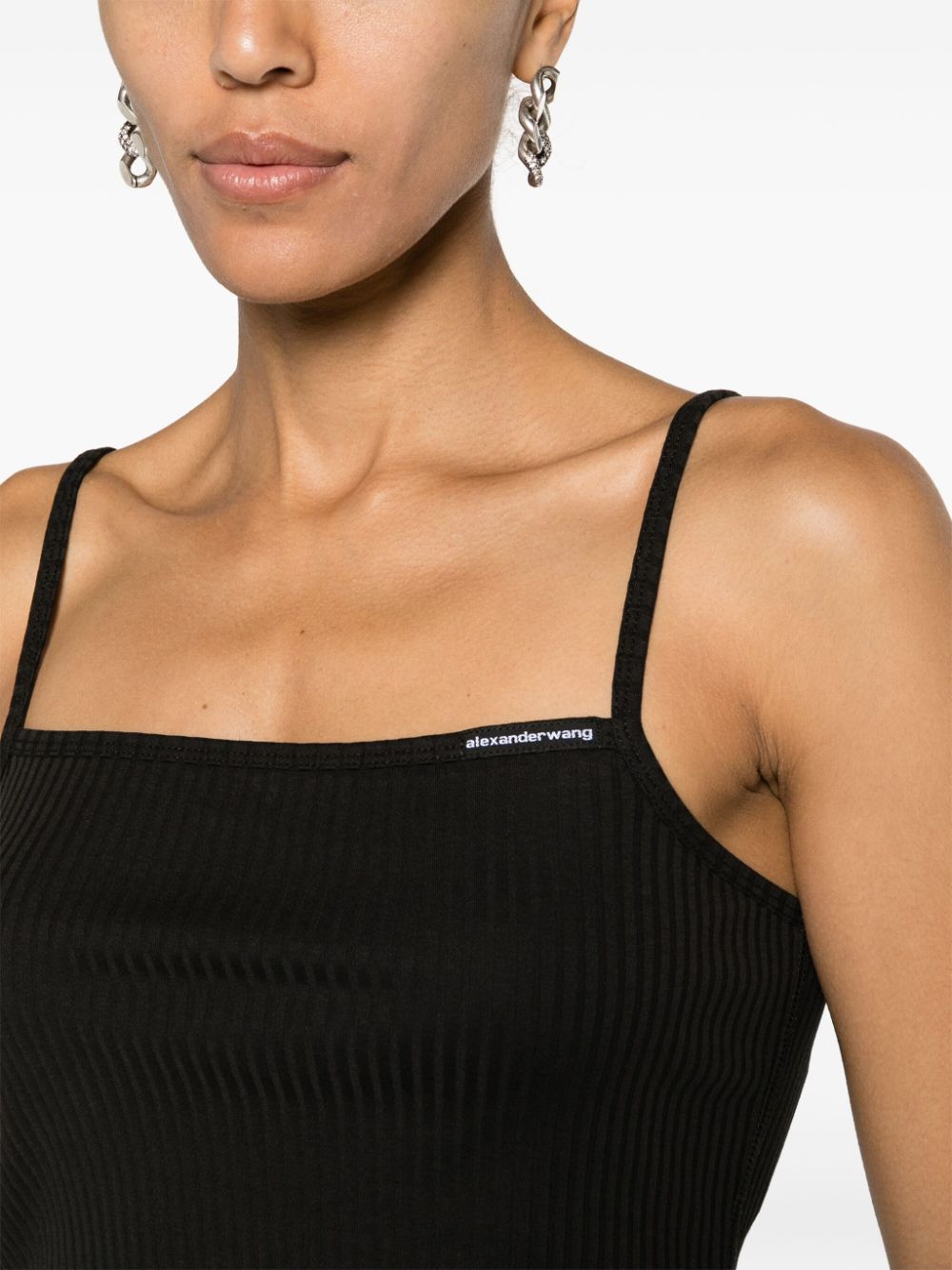 Black cropped ribbed-knit tank top - women - ALEXANDER WANG