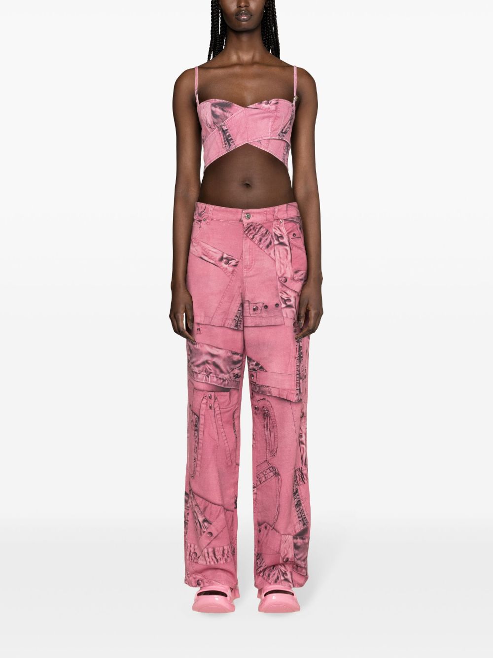 Pink cargo-patch print puddle trousers ? women - BLUMARINE 
