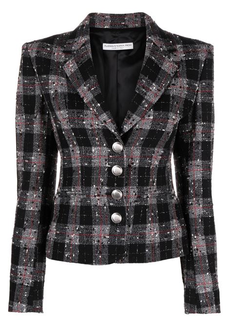 Blazer a quadri con dettaglio cuciture in nero - donna