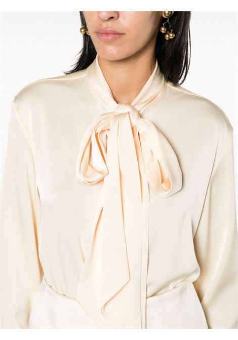 Cream pussy bow-collar satin blouse - women ALEX PERRY | T191CRM