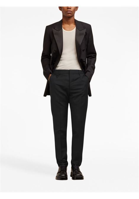 Black pleat-detail tapered chino trousers - men AMI PARIS | HTR004WV0028001