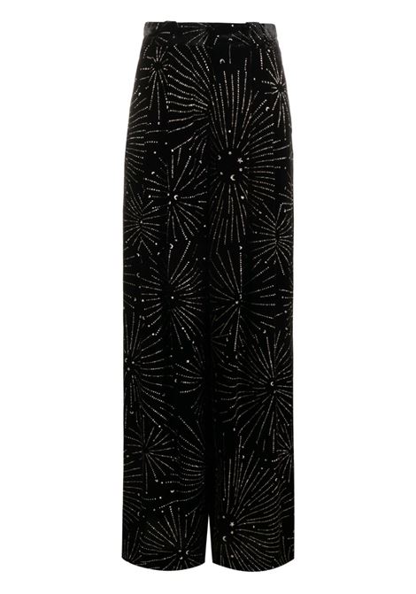 Black crystal-embellished velvet-finish palazzo trousers - women BLAZÉ MILANO | LPA01COR0001