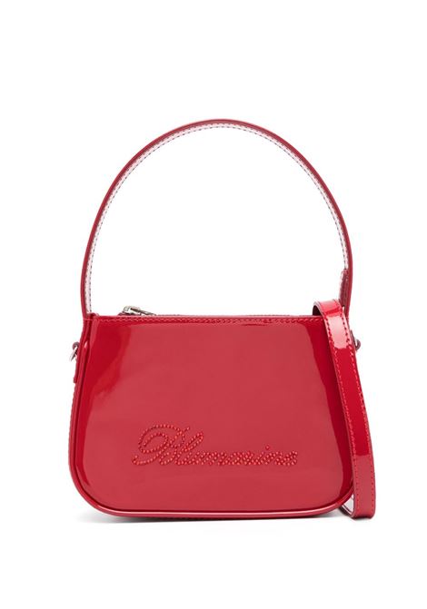 Red rhinestone-logo patent-finish tote bag - women