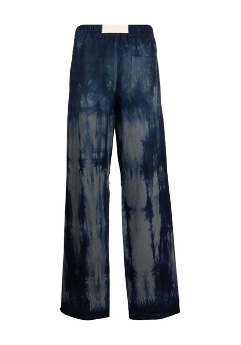 Grey and blue tie-dye belted-waist trousers - men DARKPARK | MTR09FAP01W2W608