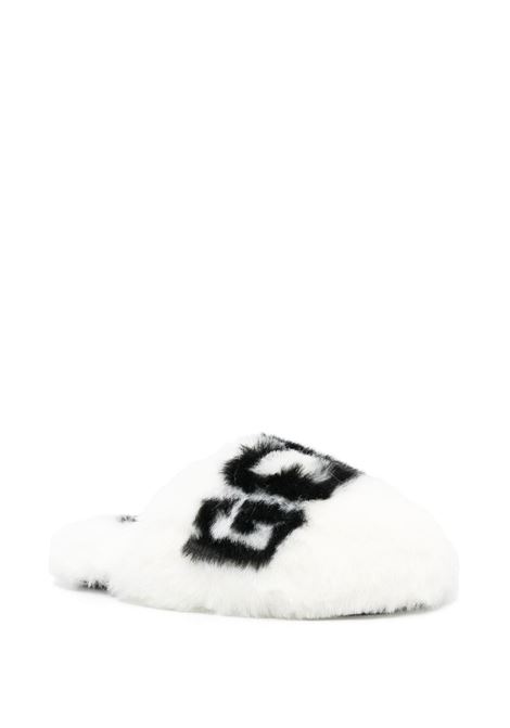 White logo-print faux-fur slippers - women GCDS | AI22U80004401