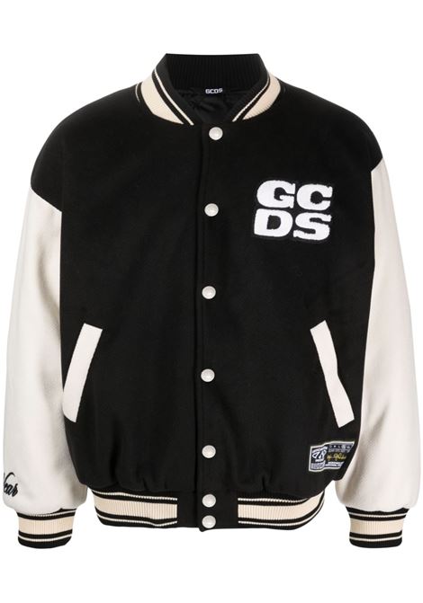 Black two-tone logo-patch bomber jacket - men GCDS | FW23M20047902