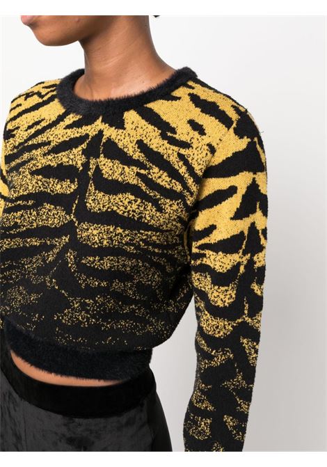 Black and yellow lurex-detail zebra-jacquard cropped jumper - women GCDS | FW23W38094904