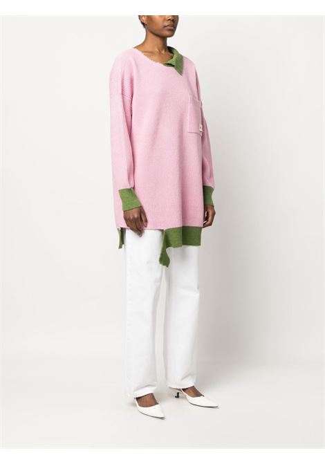 Pink and green asymmetric raw-edge ribbed jumper - women MARNI | ABMD0111Q1UFH440MXC18