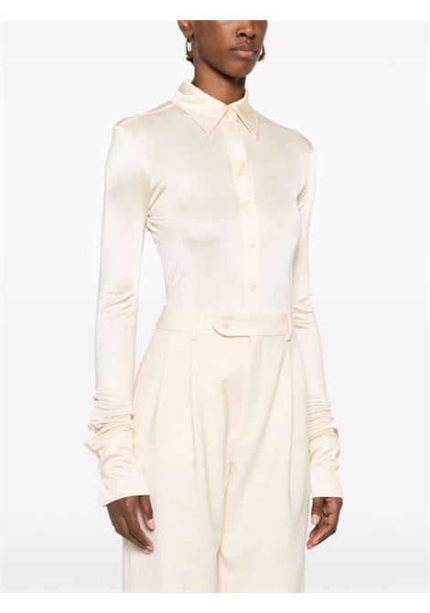 Cream satin-finish spread-collar bodysuit - women  MAXMARA SPORTMAX | 2329460136600001