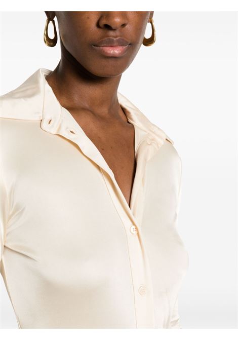 Cream satin-finish spread-collar bodysuit - women  MAXMARA SPORTMAX | 2329460136600001