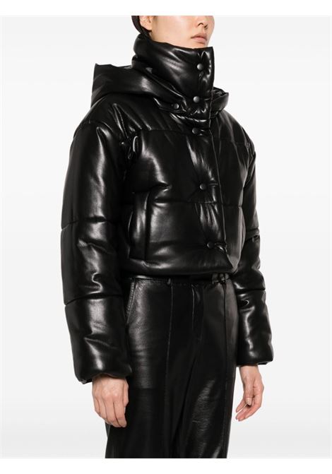 Black hooded cropped puffer jacket - women NANUSHKA | NW23CROW01999BLK