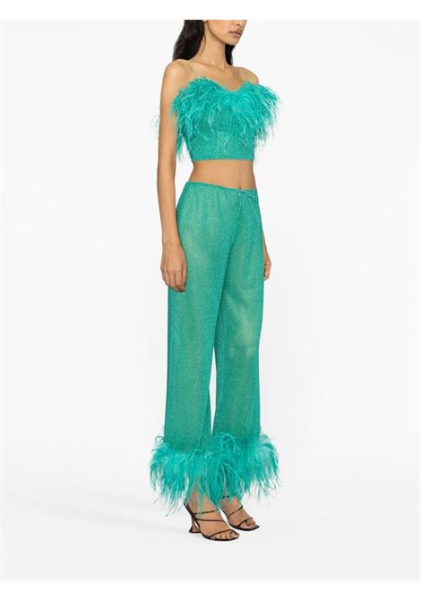 Green feather-trim wide-leg trousers - women OSÉREE | LPF235AQMRN