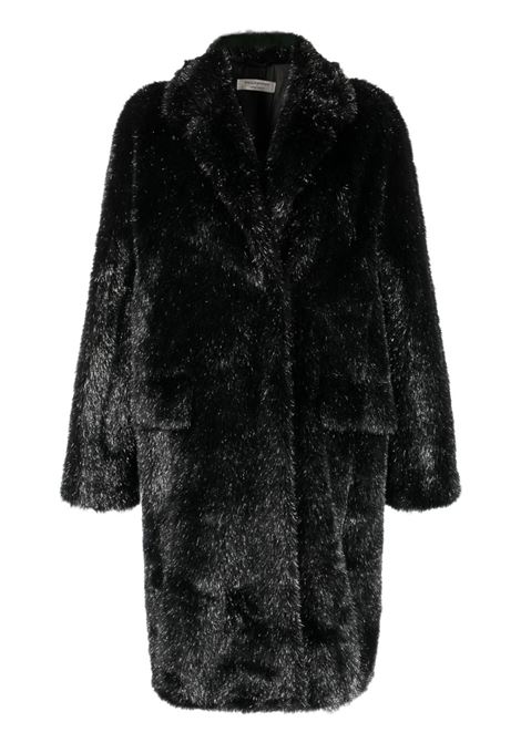 Black metallic-threading coat - women