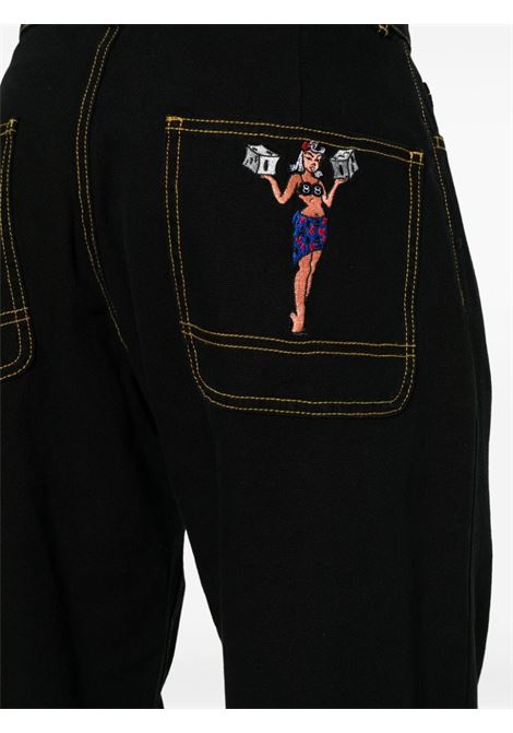 Black embroidered-motif cotton wide-leg jeans - men RASSVET | PACC13P0041