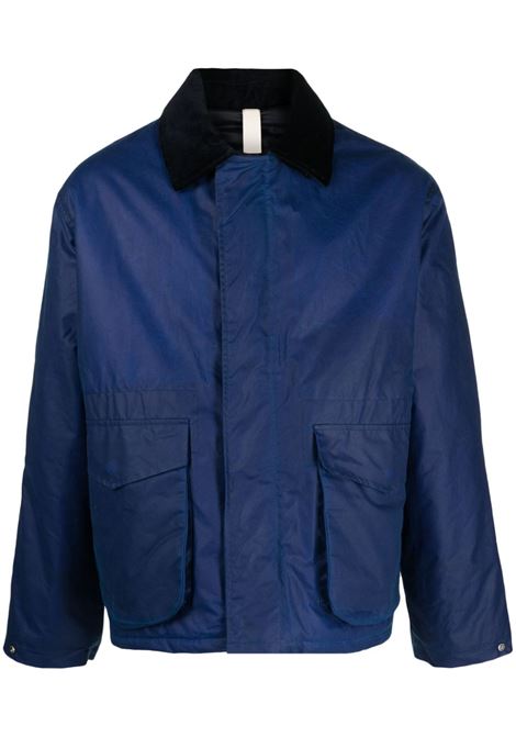 Blue contrast-collar waxed jacket ? men 