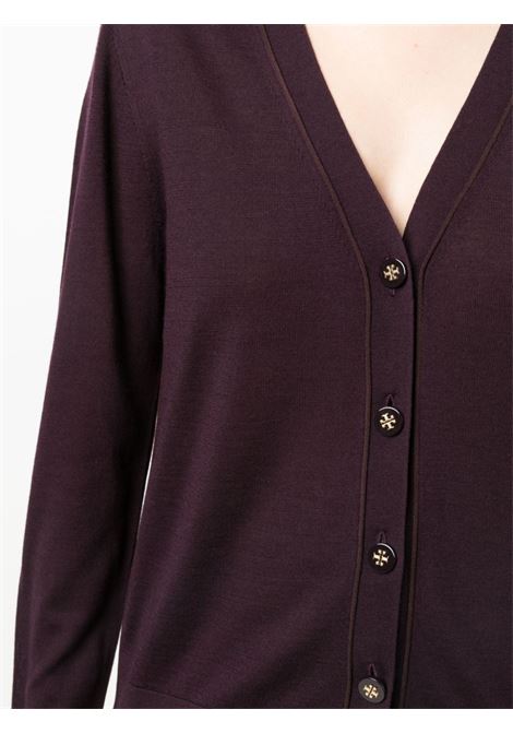 Cardigan con scollo a V in borgogna - donna TORY BURCH | 146283501