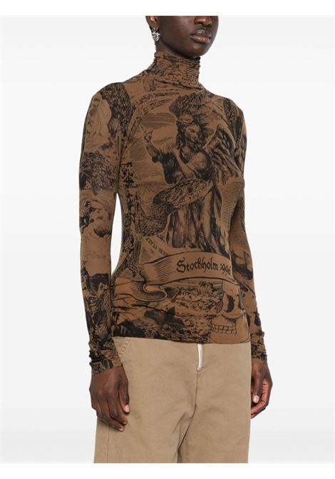 Camel brown graphic-print mesh top Acne Studios - women ACNE STUDIOS | AL0430AN2