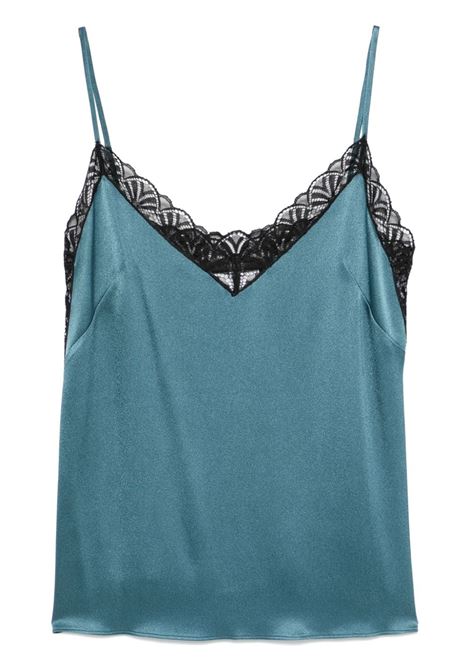 Teal blue and black lace-detail satin top Alberta Ferretti - women ALBERTA FERRETTI | Top | 080366190324