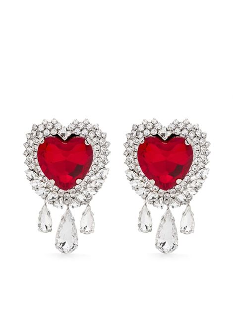 Silver and red heart crystal earrings Alessandra Rich - women ALESSANDRA RICH | Earrings | FABA3215J00410103