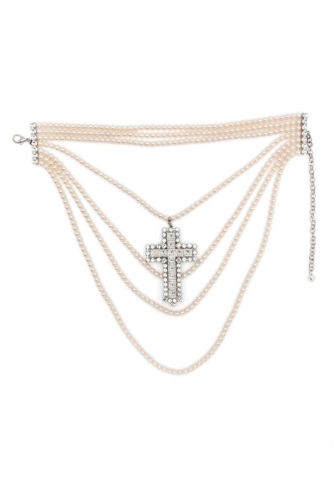 Silver and beige crystal-cross necklace Alessandra Rich - women ALESSANDRA RICH | Necklaces | FABA3232J00340002