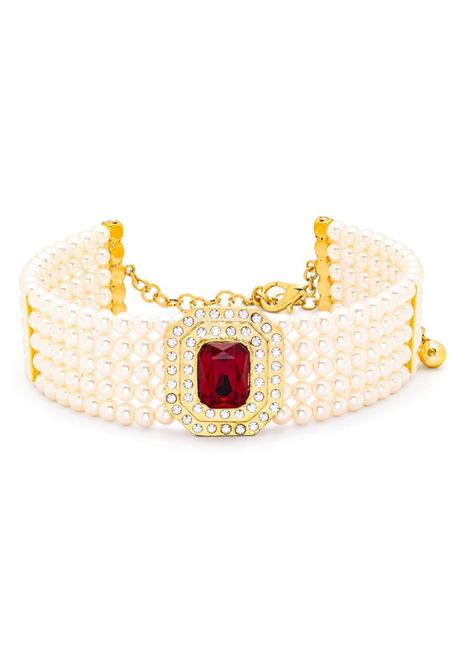 Choker con perle e cristalli in rosso e oro di Alessandra Rich - donna