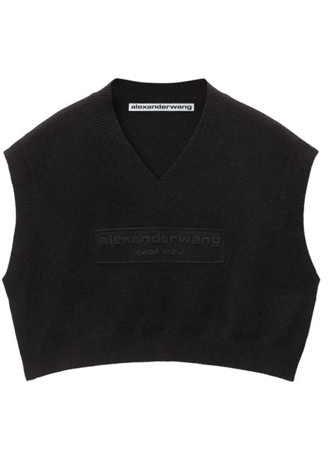 Black  logo-embossed cropped knitted top Alexander Wang - women