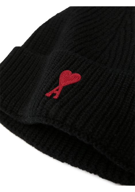 Black logo-embroidered ribbed-knit beanie - unisex AMI PARIS | BFUHA106018009