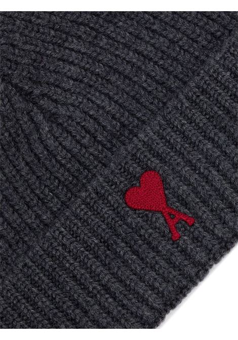 Grey logo-embroidered ribbed-knit beanie - unisex AMI PARIS | BFUHA106018084