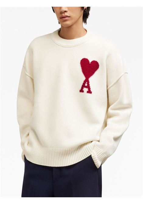White and red Ami de Coeur intarsia-knit jumper - unisex AMI PARIS | BFUKS006018154