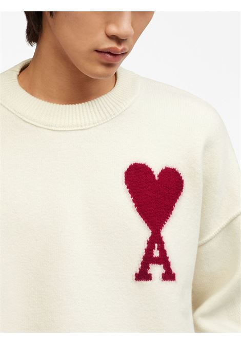Maglione con intarsio in bianco e rosso - unisex AMI PARIS | BFUKS006018154