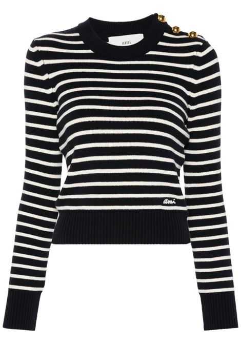 Blue and white ribbed-knit striped jumper.AMI Paris - men AMI PARIS | FKS039KN00614023