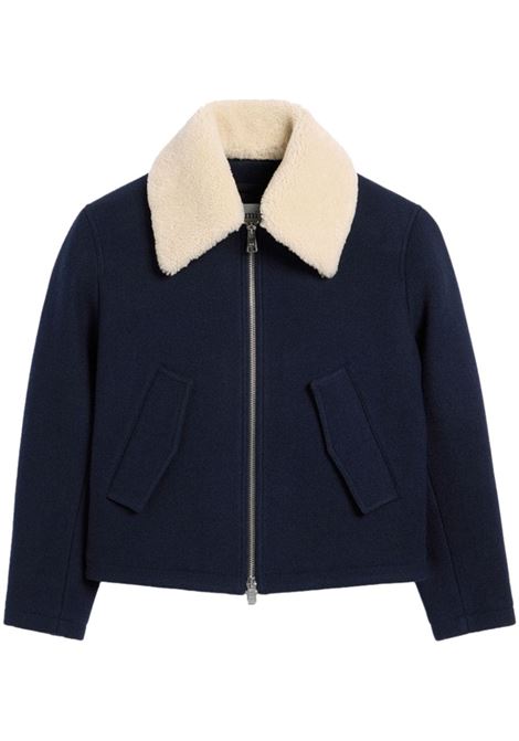 Navy Blue shearling-collar Aviator jacket Ami Paris - men AMI PARIS | Outerwear | HJK060WV00494011