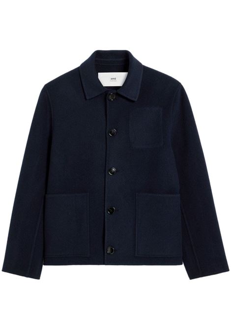 Blue boxy wool-cashmere blend jacket Ami Paris - men AMI PARIS | Outerwear | HJK268WV00224011