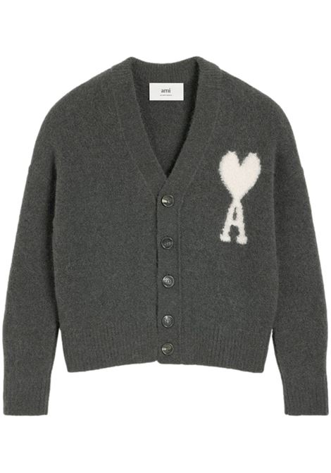 Grey Ami de Coeur V-neck cardigan Ami Paris - unisex AMI PARIS | Sweaters | UKC025KN0032061