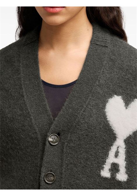 Grey Ami de Coeur V-neck cardigan Ami Paris - unisex AMI PARIS | UKC025KN0032061