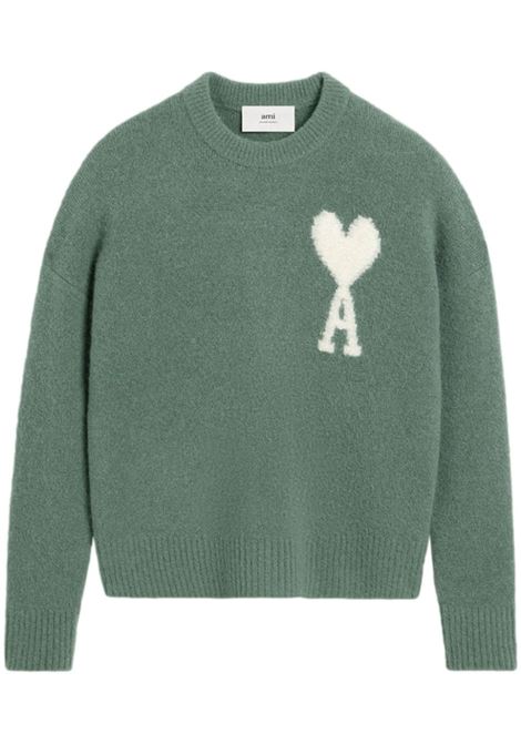 Green Ami de Coeur V-neck jumper Ami Paris - unisex AMI PARIS | UKS025KN00324013