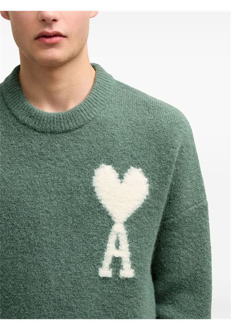 Green Ami de Coeur V-neck jumper Ami Paris - unisex AMI PARIS | UKS025KN00324013