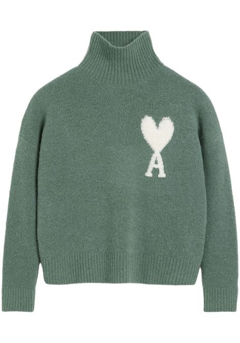 Green Ami de Coeur roll-neck jumper Ami Paris - unisex AMI PARIS | Sweaters | UKS425KN00324013