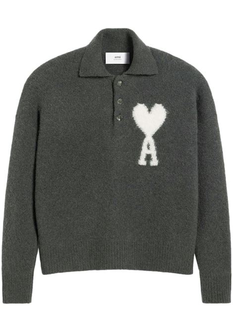 Grey Ami de Coeur alpaca-blend polo jumper Ami Paris - unisex AMI PARIS | UPL325KN0032061