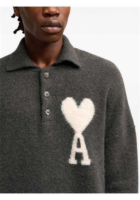 Grey Ami de Coeur alpaca-blend polo jumper Ami Paris - unisex AMI PARIS | UPL325KN0032061